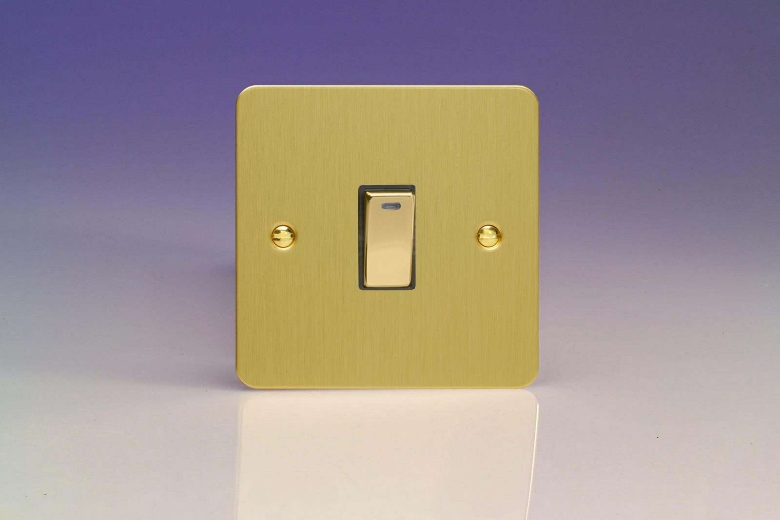 Varilight Ultraflat Brushed Brass 1 Gang 20a Double Pole Rocker Switch Neon Indicator Light