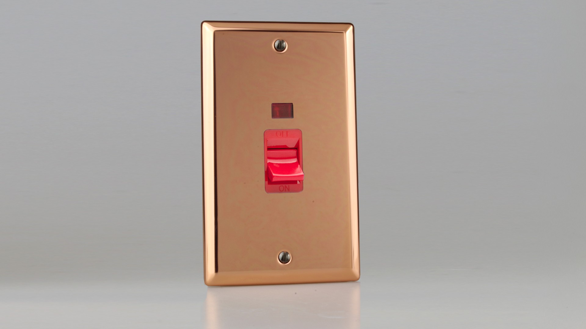 Varilight Urban Polished Copper 45a Cooker Switch Neon Vertical Twin Plate Red Rocker 8644